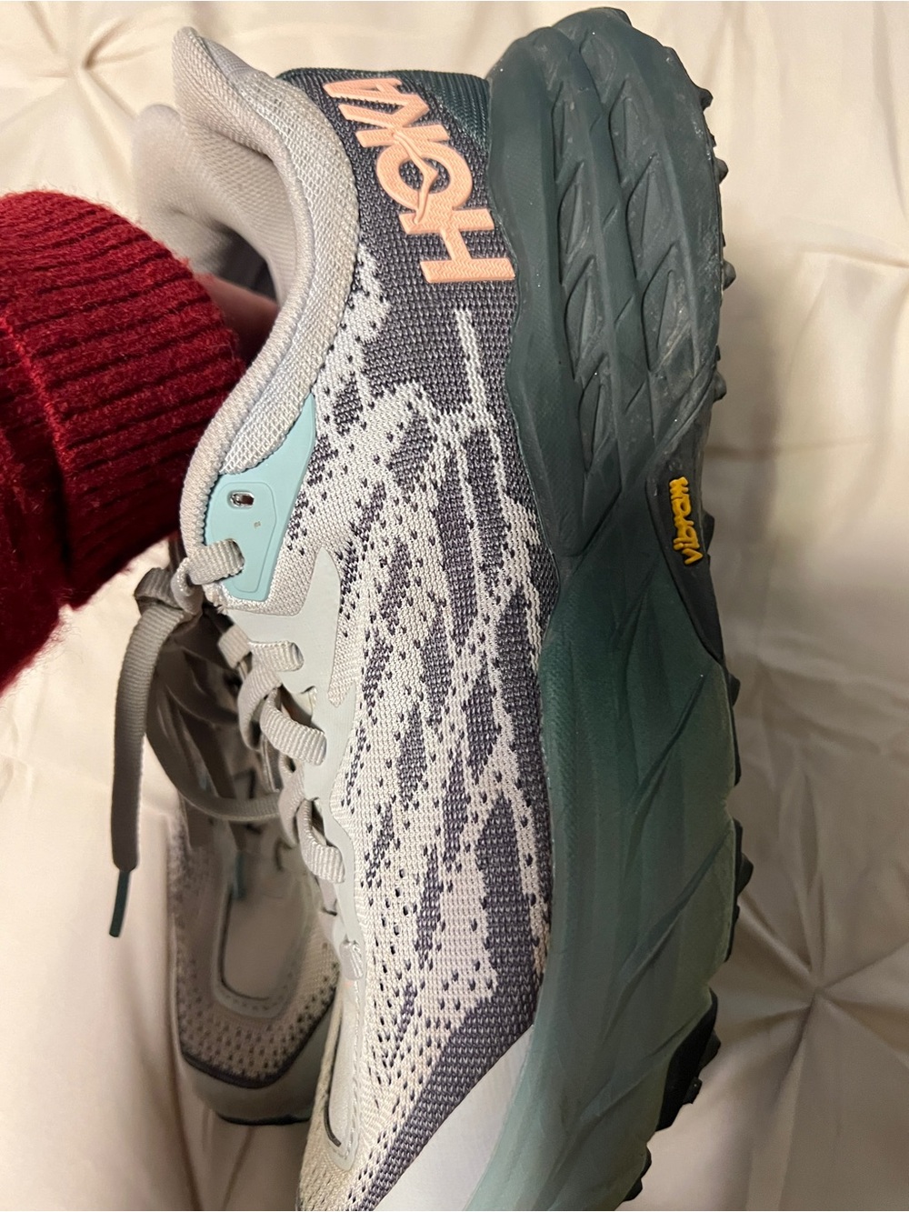 Hoka Women's Athletic Shoes in Light Gray and Mint - Picture 3 of 10